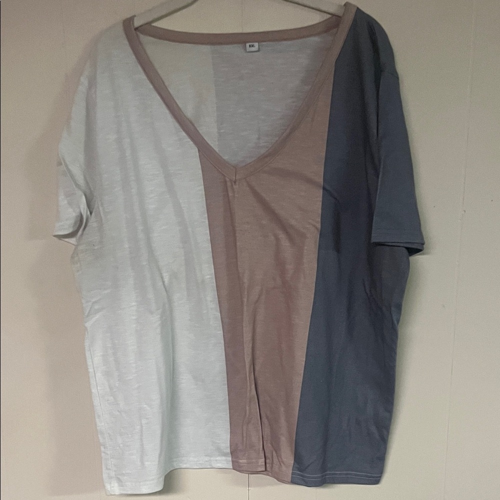 Colorblock V-Neck Short Sleeve Tee